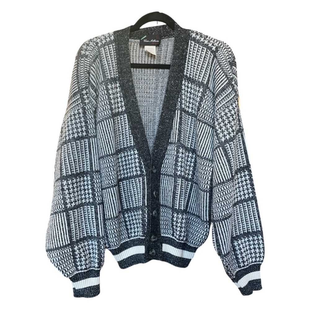 Vintage Gian Alberto Charcoal Wool Cardigan Grandpa Sweater Mens L Italy Made.
